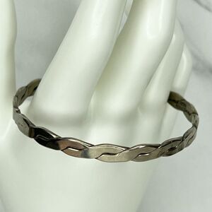 Vintage Mexico Silver Tone Braided Flat Bangle Bracelet ✨